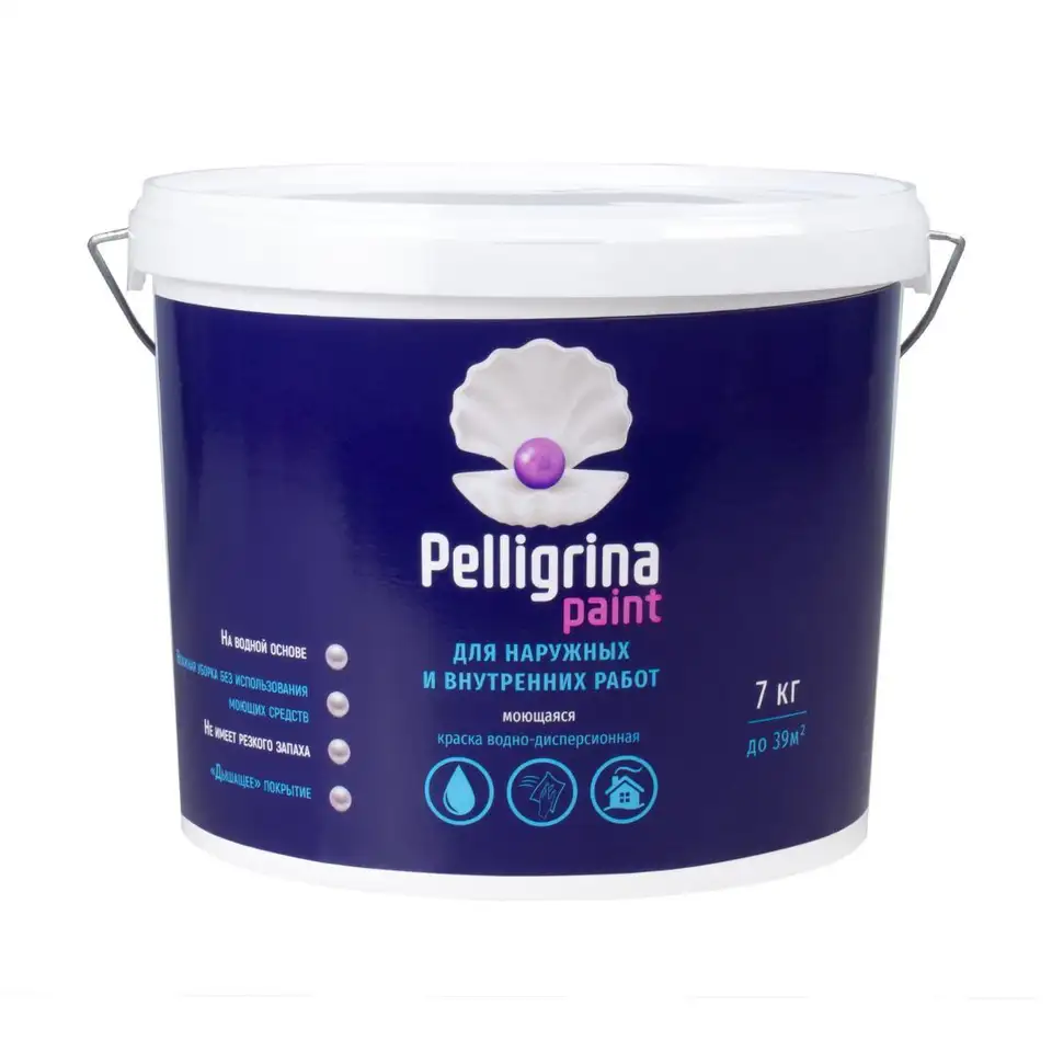 Краска моющаяся для наружных и внутренних работ Pelligrina Paint, акриловая, белоснежная, 7 кг — фото 1 Краска моющаяся для наружных и внутренних работ Pelligrina Paint, акриловая, белоснежная, 7 кг — фото 1