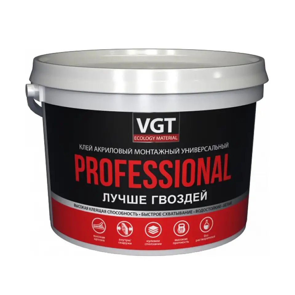 Клей акриловый монтажный универсальный VGT Professional, 6 кг, белый — фото 1