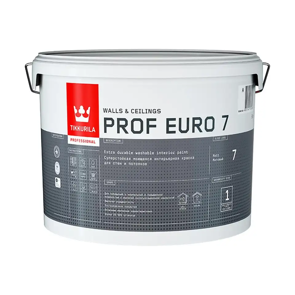 Краска интерьерная Tikkurila Prof Euro 7 (Проф Евро 7), 9 л, бесцветная, база С — фото 1