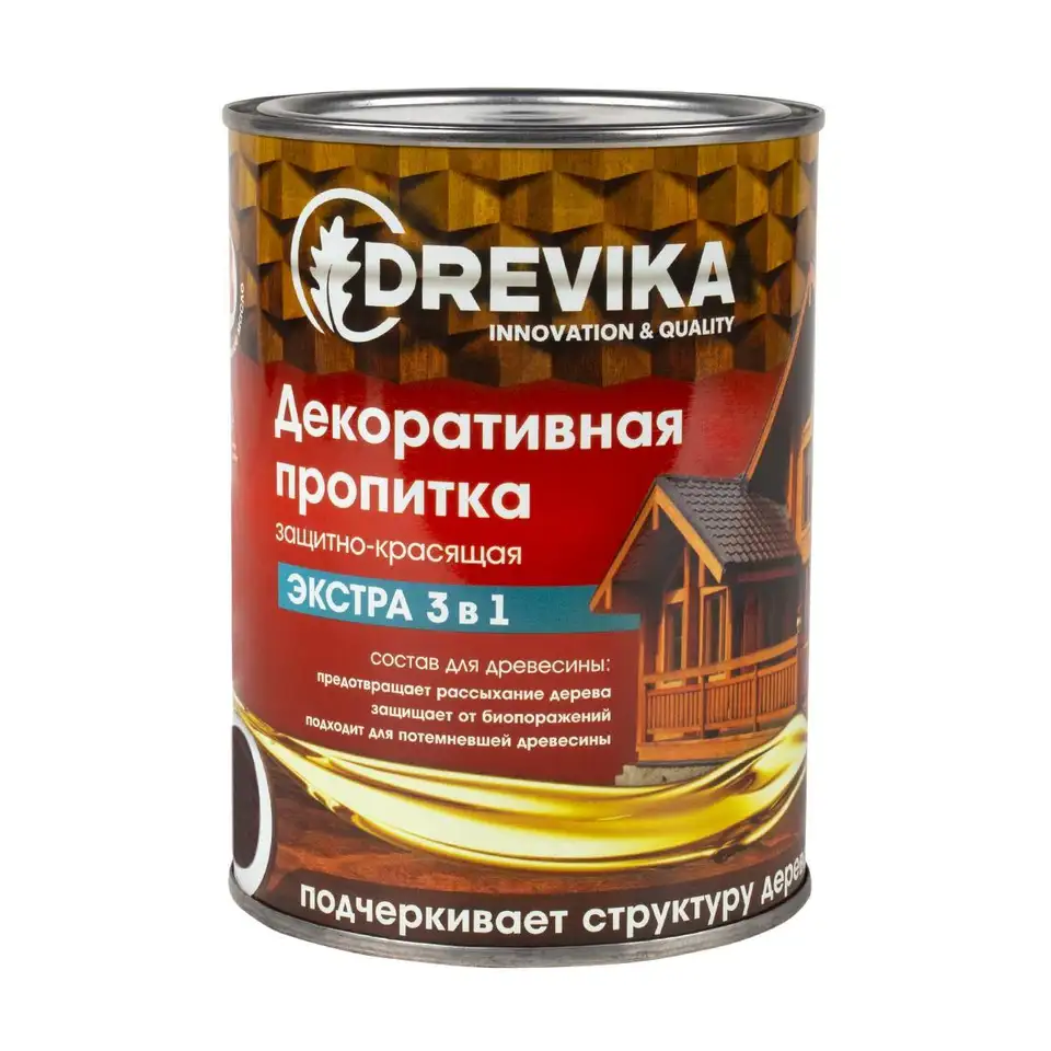 Декоративная пропитка для дерева Drevika Экстра 3 в 1, полуматовая, 0,8 л, орех — фото 1