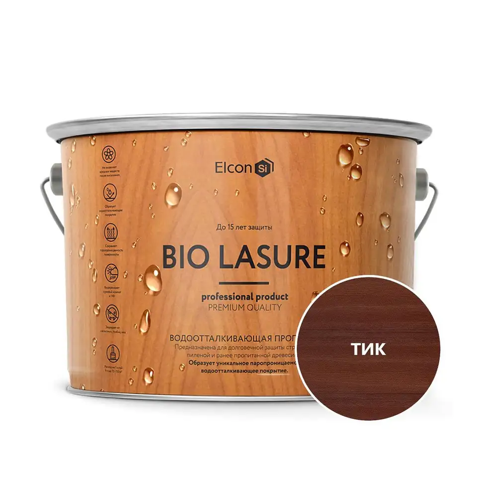 Пропитка для дерева водоотталкивающая Elcon Bio Lasure, 9 л, тик — фото 1