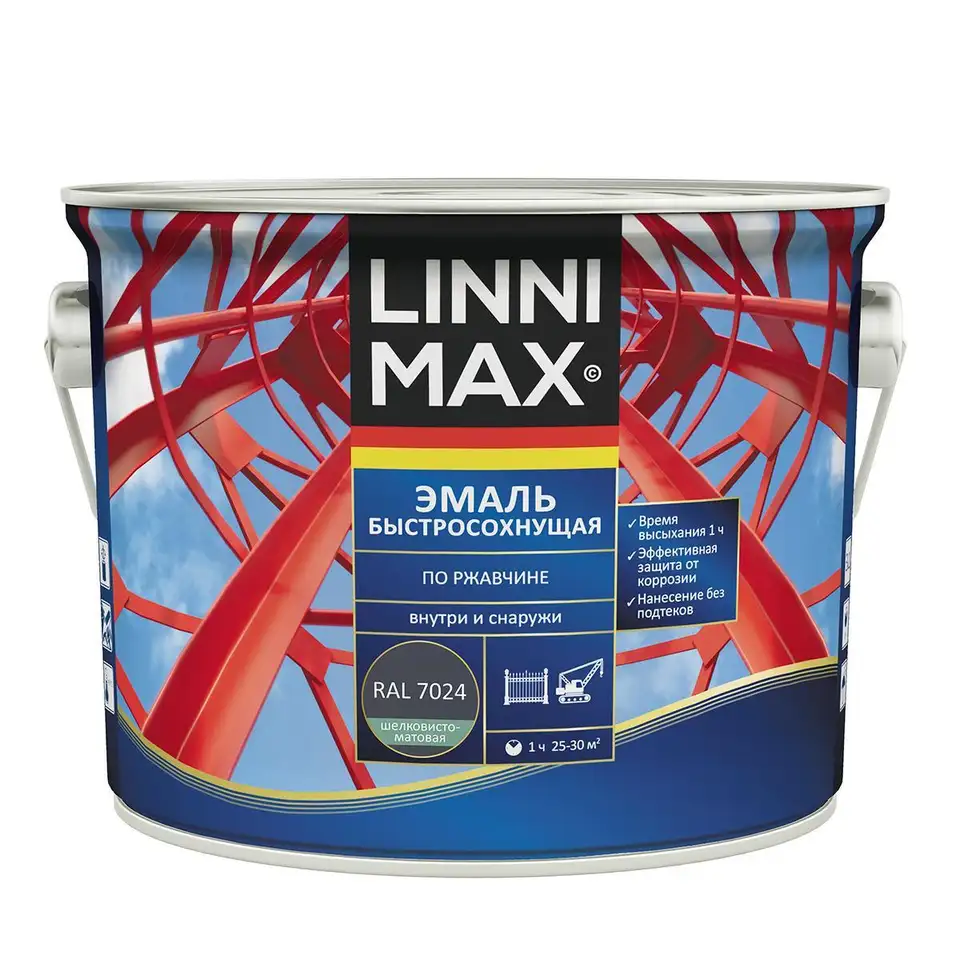 Грунт-эмаль по ржавчине Linnimax, быстросохнущая, 2,5 л, RAL 6005, зеленая — фото 1