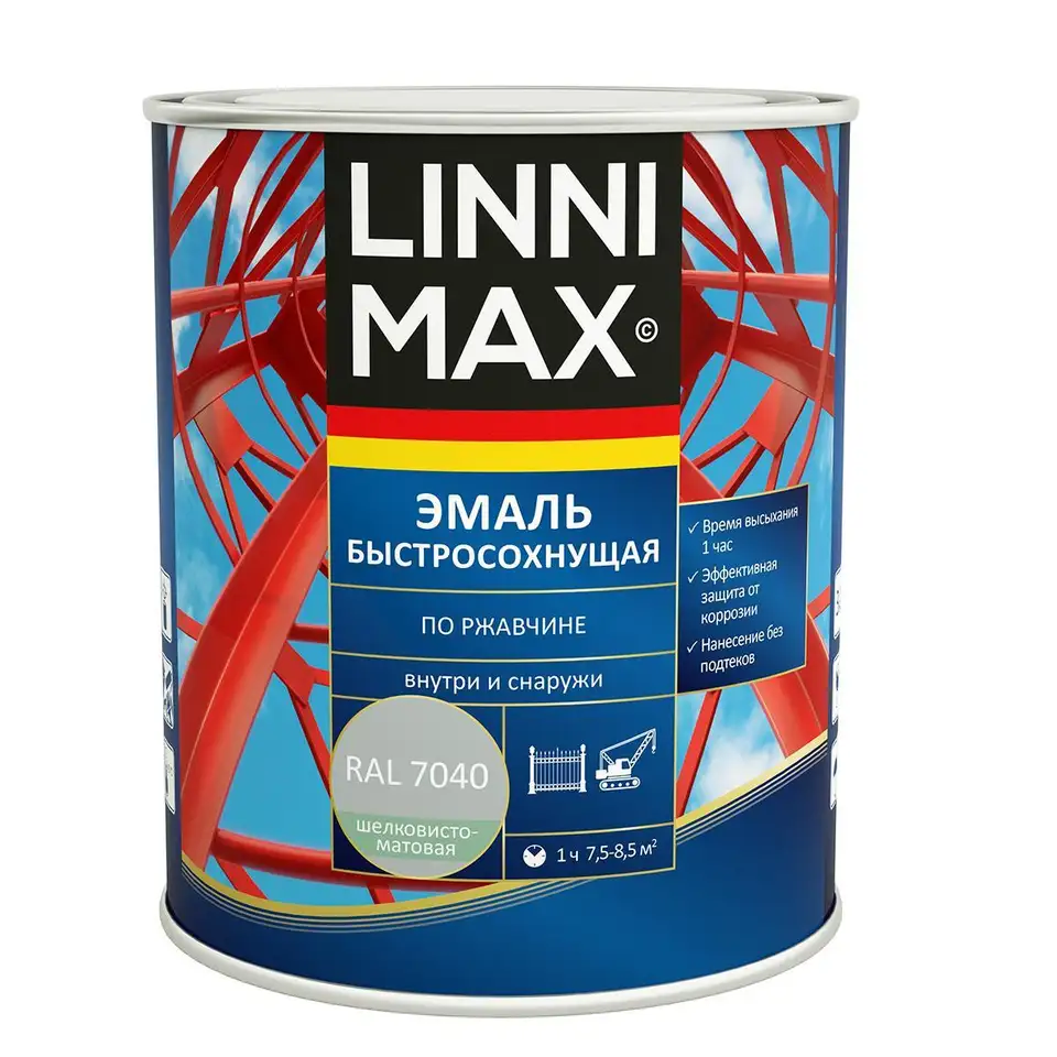 Грунт-эмаль по ржавчине Linnimax, быстросохнущая, 0,75 л, RAL 7040, серая — фото 1