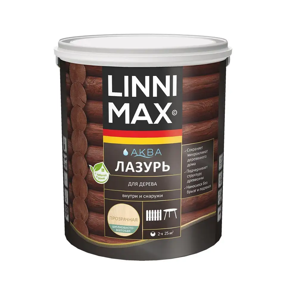 Защитная лазурь для дерева Linnimax Аква, 2,5 л, бесцветная — фото 1 Защитная лазурь для дерева Linnimax Аква, 2,5 л, бесцветная — фото 1