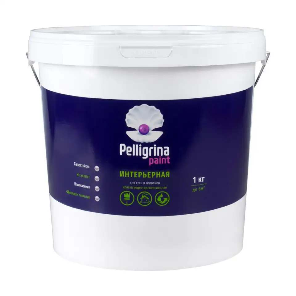 Краска интерьерная для стен и потолков Pelligrina Paint, акриловая, белоснежная, 25 кг — фото 1 Краска интерьерная для стен и потолков Pelligrina Paint, акриловая, белоснежная, 25 кг — фото 1