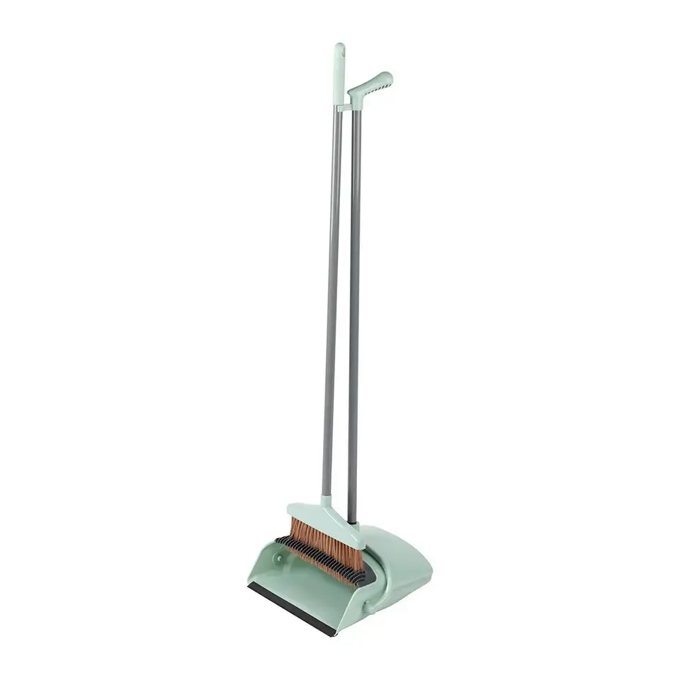 Набор для уборки Рыжий кот Broom с длинными ручками, щетка и совок откидной, 26,5 x 23 x 76 см, мятный — фото 1
